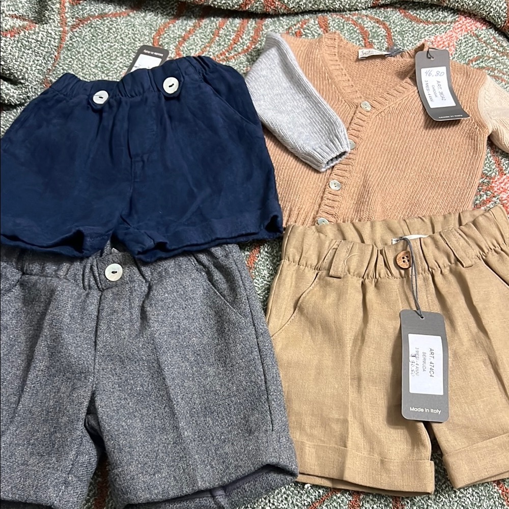 J.O Milano Italian Brand Kids Neutral Tan Linen Blend Shorts - Brand: